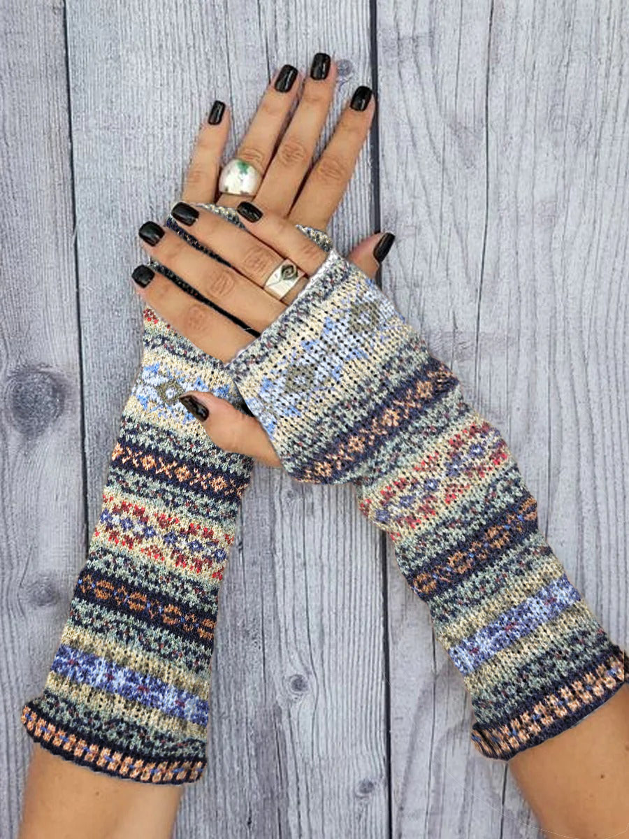 Women's Fair Isle Knit Graphic Printed Knit Gloves