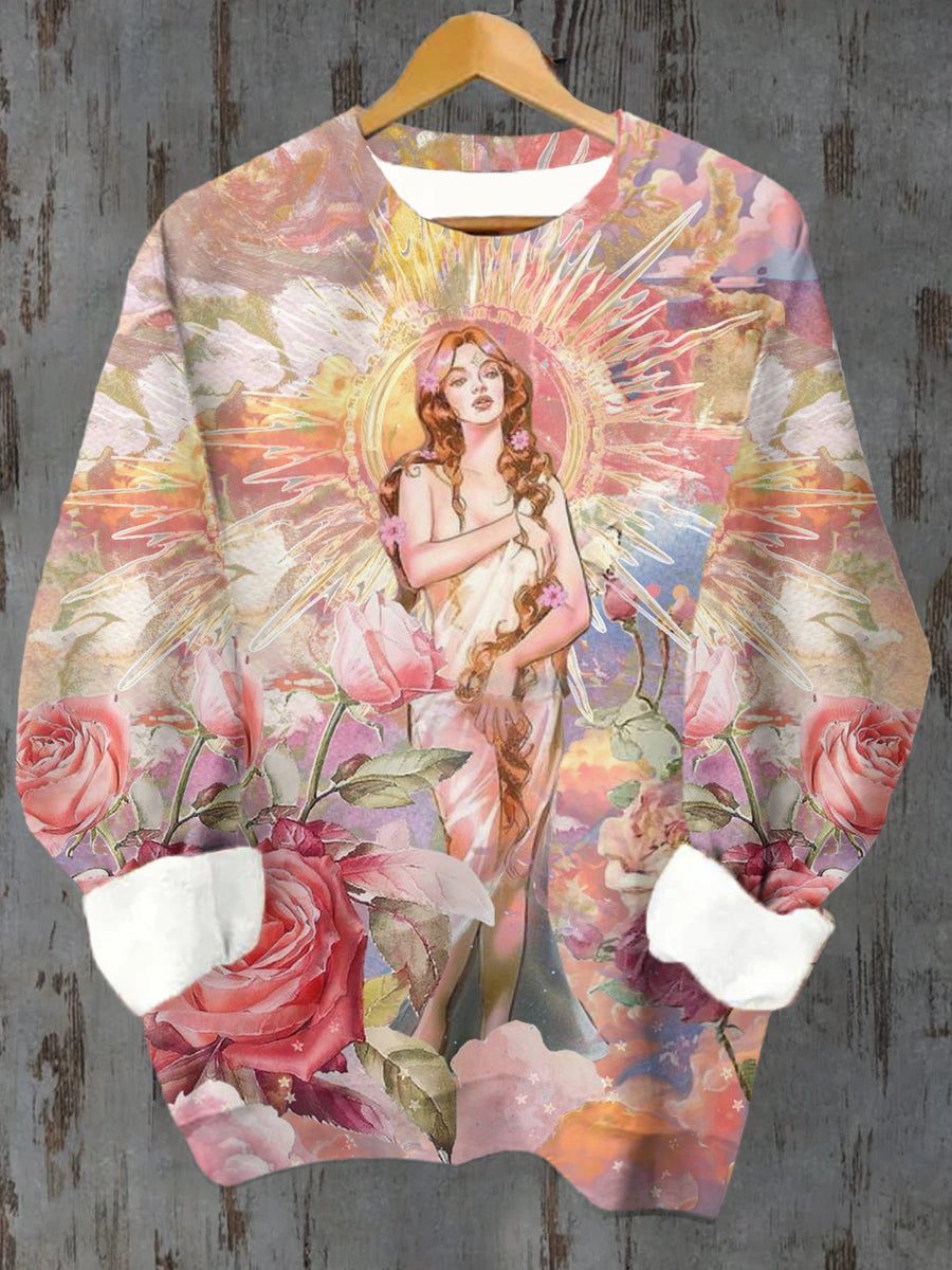 Unisex Tarot Card Venus Pattern Casual Round Neck Long Sleeve Sweatshirt