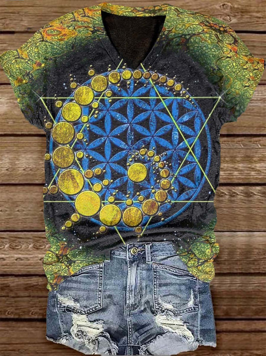 Unisex Tarot Card Pattern Casual Round Neck Short Sleeve T-Shirt