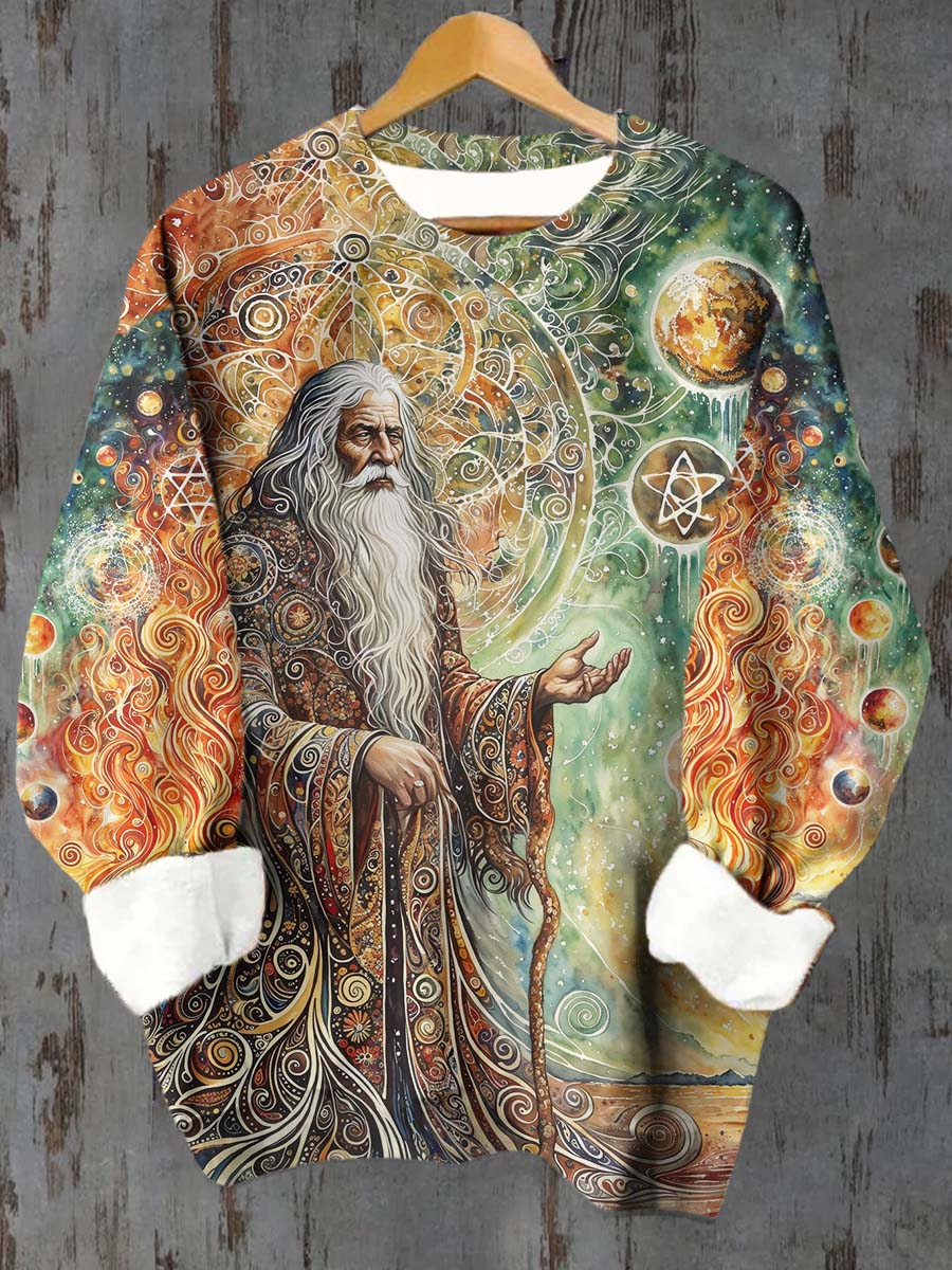 Unisex Tarot Card Star Chart Old Man Tree of Life Pattern Casual Crew Neck Sweatshirt