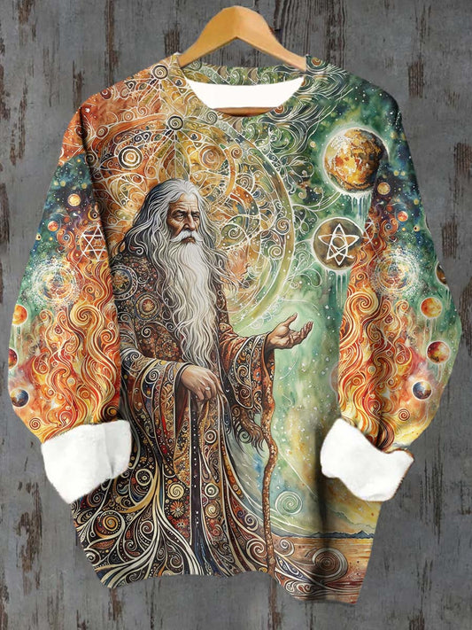 Unisex Tarot Card Star Chart Old Man Tree of Life Pattern Casual Crew Neck Sweatshirt