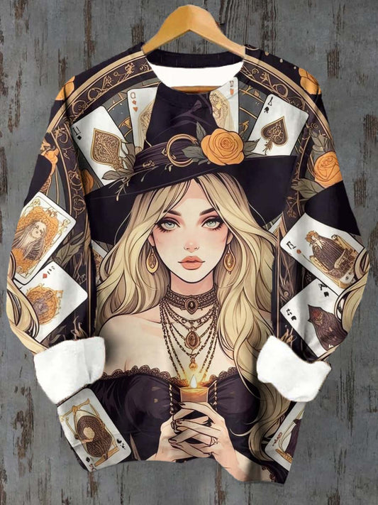 Unisex Tarot Card Witch Pattern Casual Crew Neck Sweatshirt