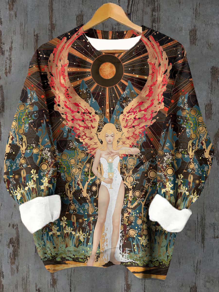 Unisex Tarot Card Angel Tree of Life Graphic Casual Crew Neck Sweatshirt