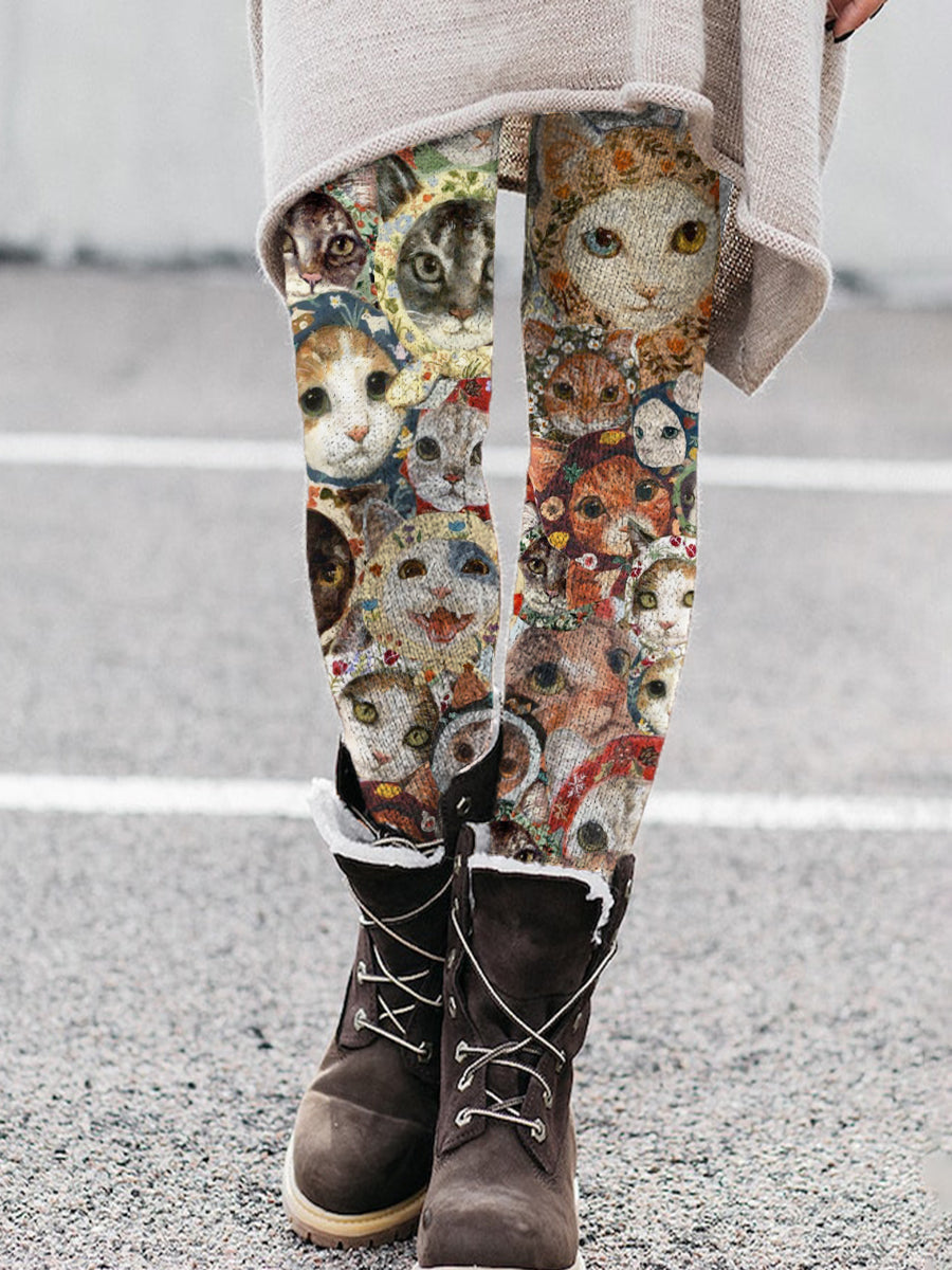 Women's Fun Cat Pattern Casual Fleece Leggings