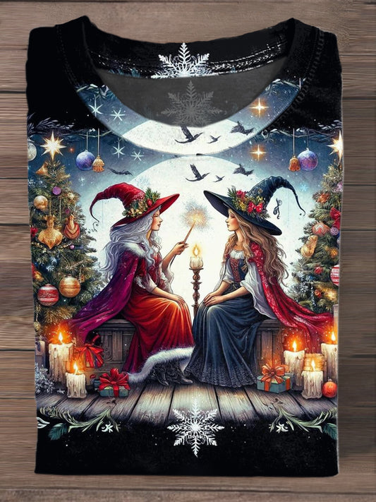 Fashionable And Elegant Christmas Witch Art Print Short-Sleeved T-shirt