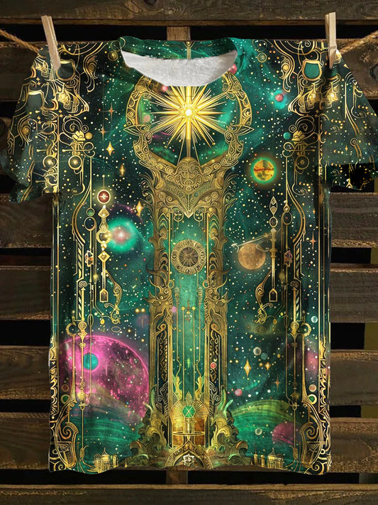 Unisex Tarot Card Pattern Casual Round Neck Short Sleeve T-shirt