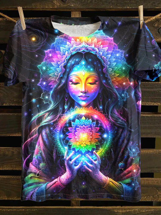 Unisex Tarot Card Prayer Pattern Casual Round Neck Short Sleeve T-Shirt