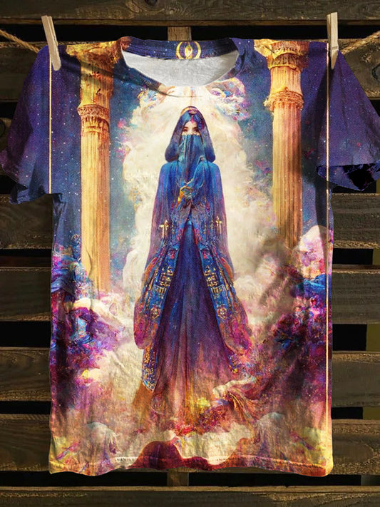 Unisex Tarot Goddess Pattern Casual Round Neck Short Sleeve T-shirt