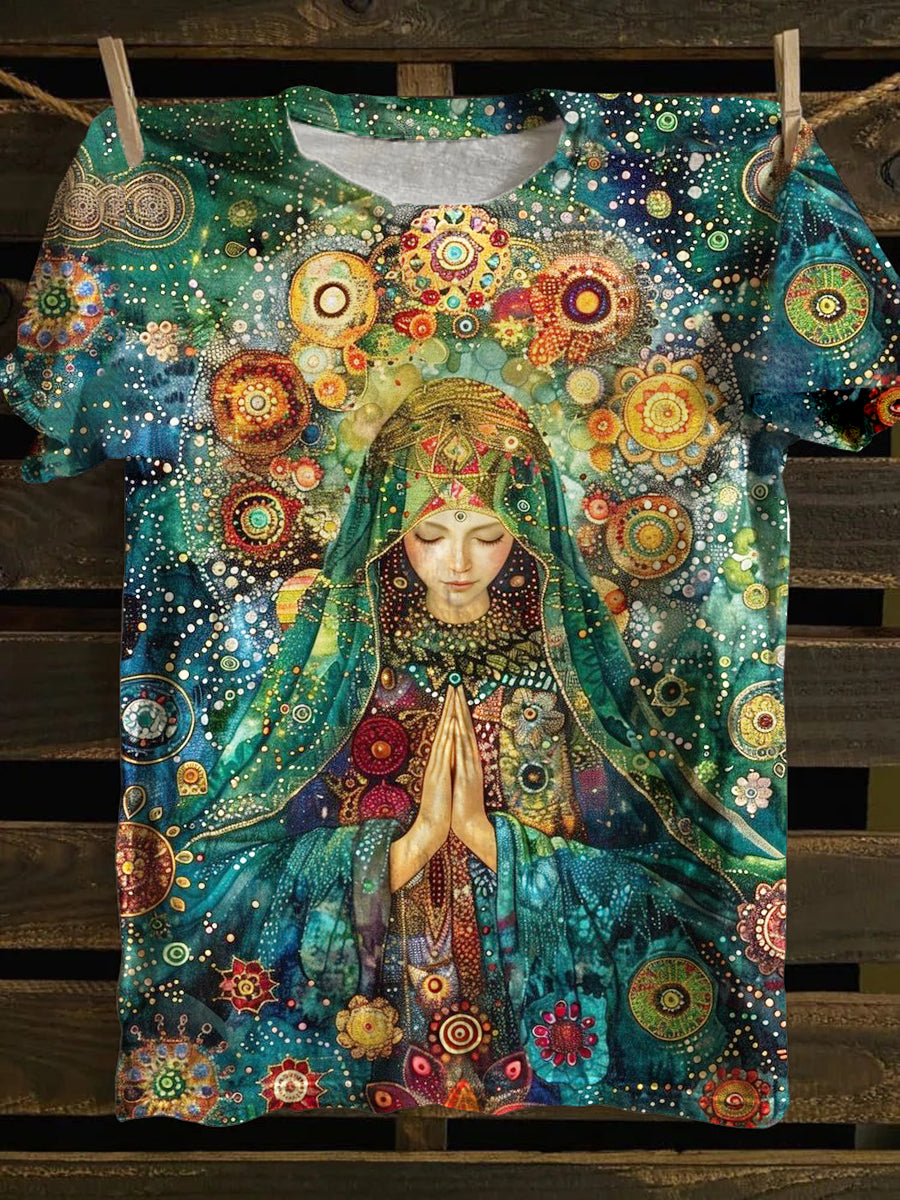 Unisex Tarot Card Prayer Pattern Casual Round Neck Short Sleeve T-Shirt