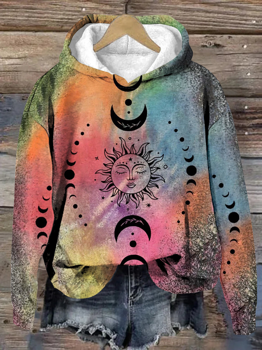 Unisex Tarot Sun and Moon Graphic Casual Hooded Sweatshirt