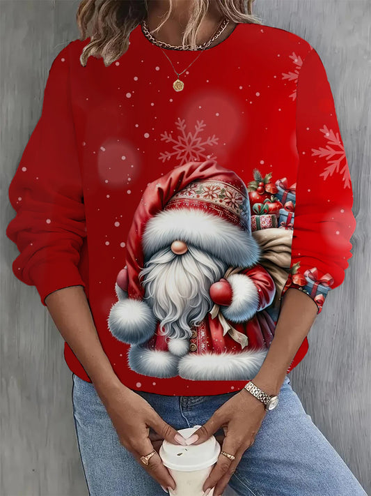 Women's Fashion Elegant Christmas Art Print Round Neck Sweatshirt