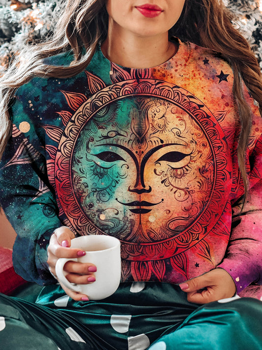 Women's Tarot Sun Pattern Casual Crew Neck Sweatshirt