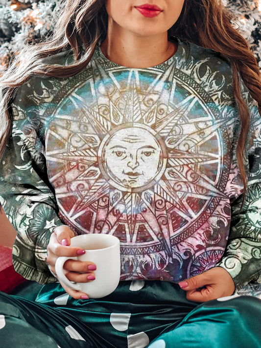 Women's Tarot Card Sun Pattern Casual Crew Neck Sweatshirt