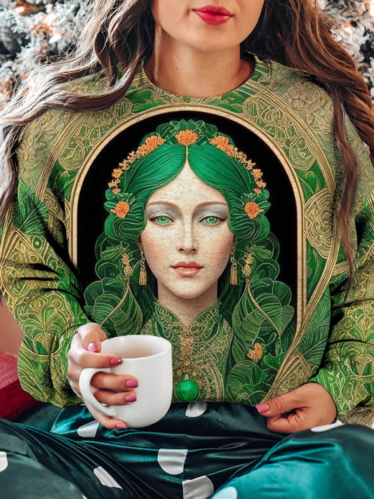 Women's Tarot Goddess Pattern Casual Crew Neck Sweatshirt