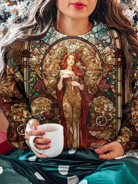 Women's Tarot Goddess Pattern Casual Crew Neck Sweatshirt