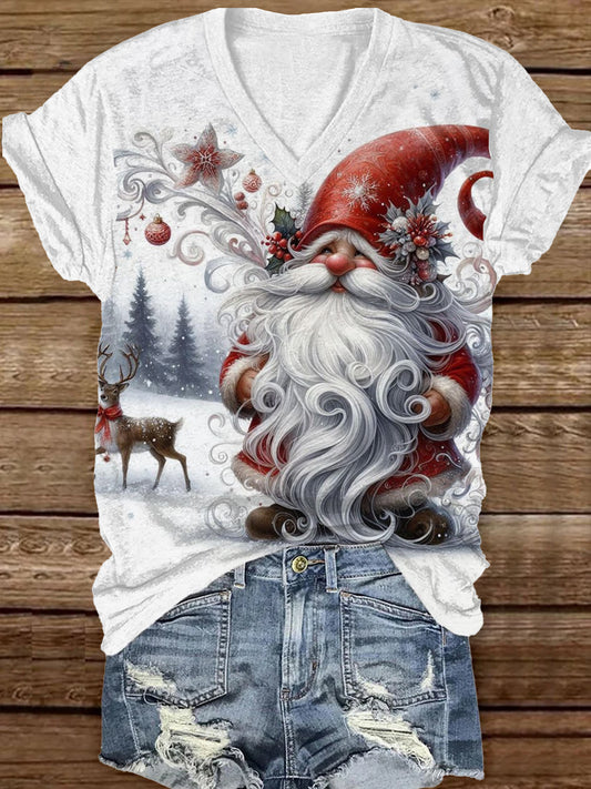 Fashionable And Elegant Christmas Art Print V-Neck Short-Sleeved T-Shirt