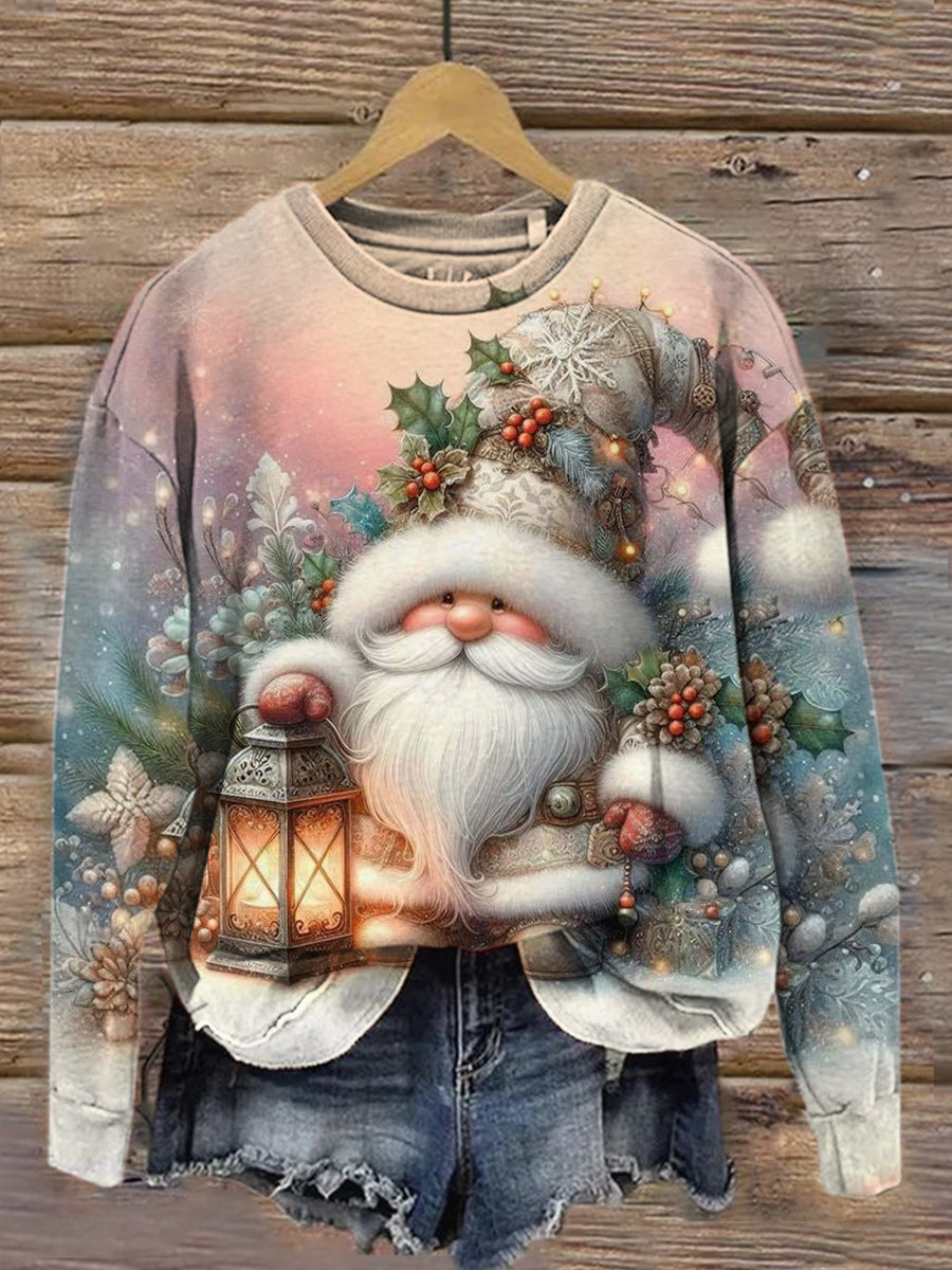 Women's Fashion And Elegant Christmas Art Print Round Neck Long-Sleeved Sweater Top