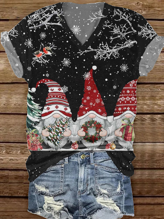 Fashionable And Elegant Christmas Art Print V-Neck Short-Sleeved T-Shirt