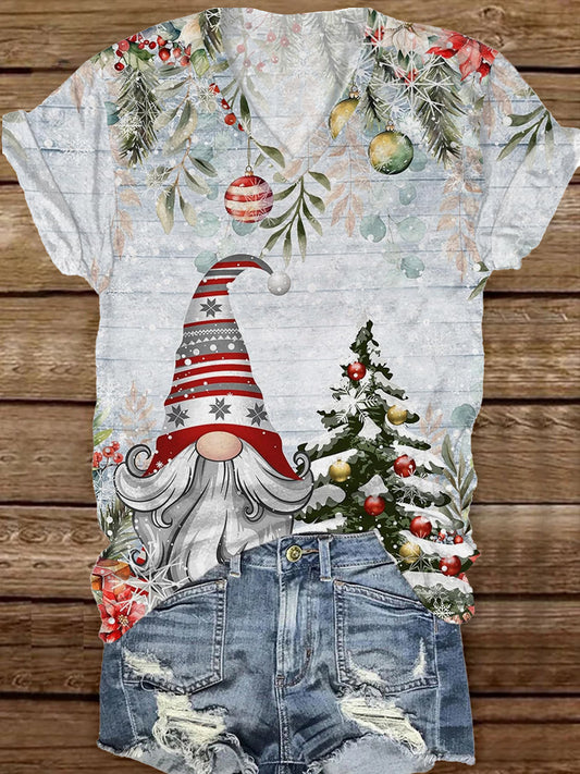 Fashionable And Elegant Christmas Art Print V-Neck Short-Sleeved T-Shirt