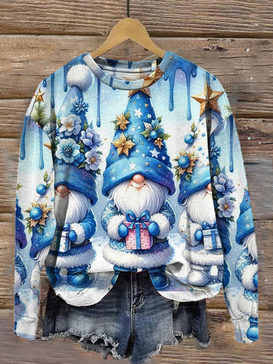 Women's Fashion And Elegant Christmas Art Print Round Neck Long-Sleeved Sweater Top