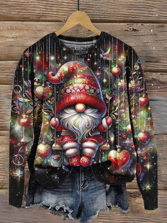 Women's Fashion And Elegant Christmas Art Print Round Neck Long-Sleeved Sweater Top