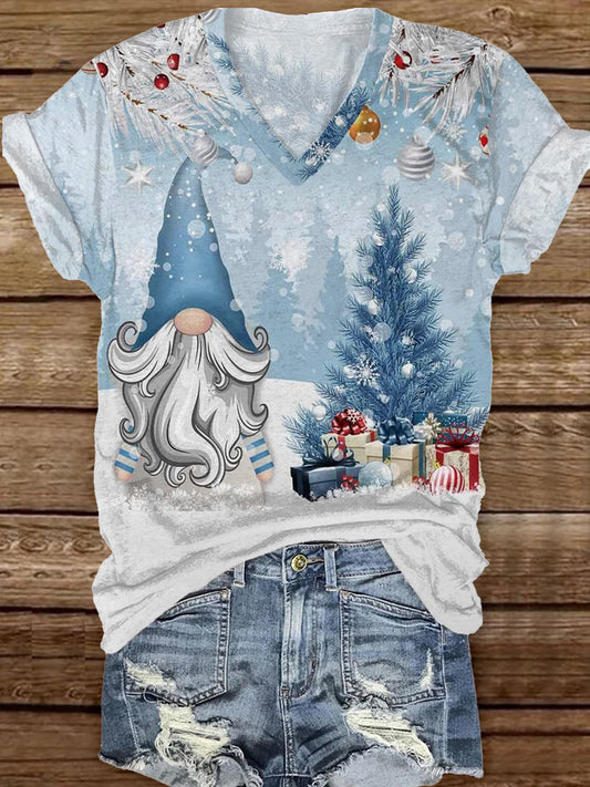 Fashionable And Elegant Christmas Art Print V-Neck Short-Sleeved T-Shirt