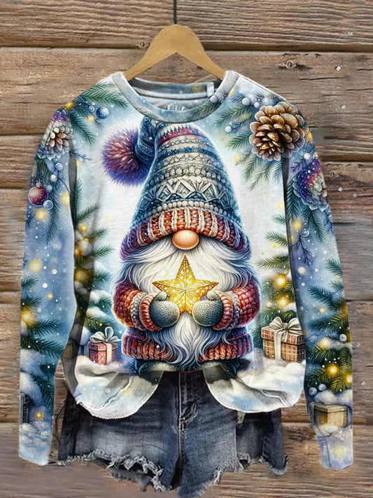 Women's Fashion And Elegant Christmas Art Print Round Neck Long-Sleeved Sweater Top