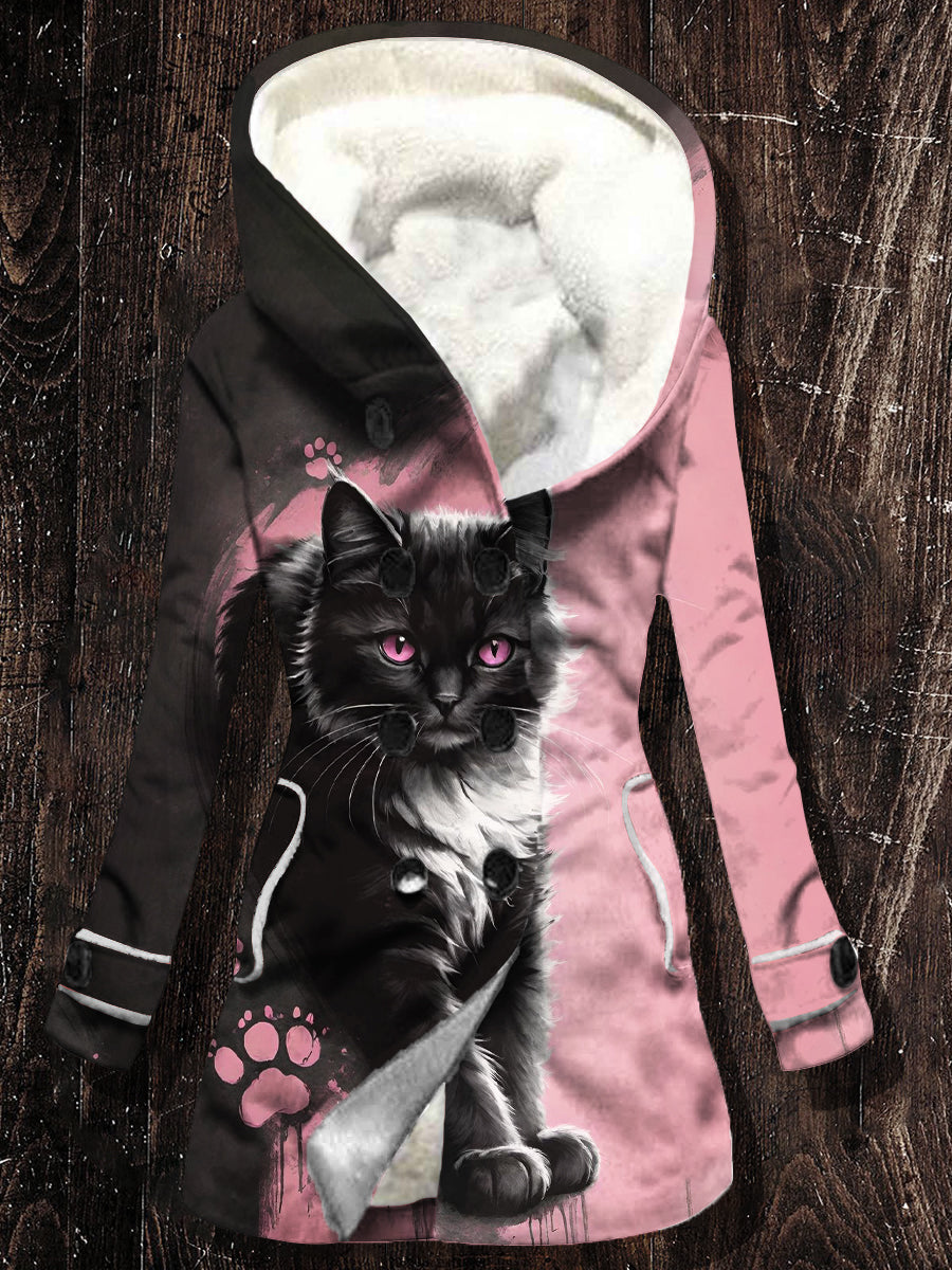 Women's Cat Pattern Casual Comfortable Fleece Long Sleeve Outerwear