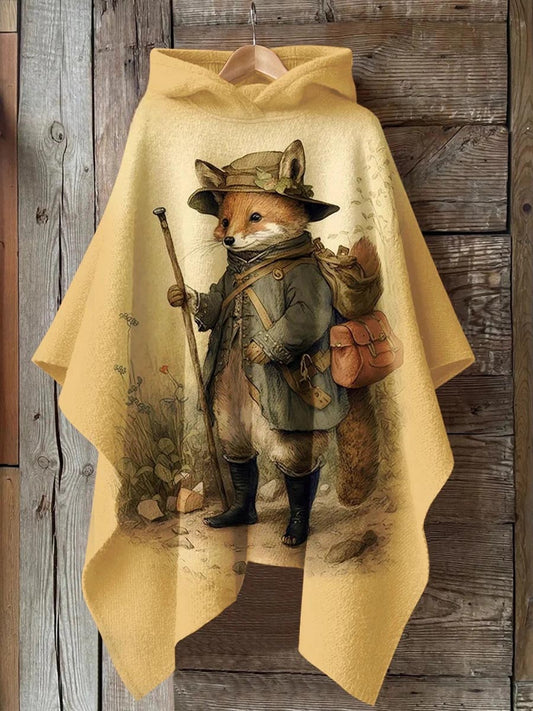 Unisex Animal Fox Pattern Casual Hooded Shawl