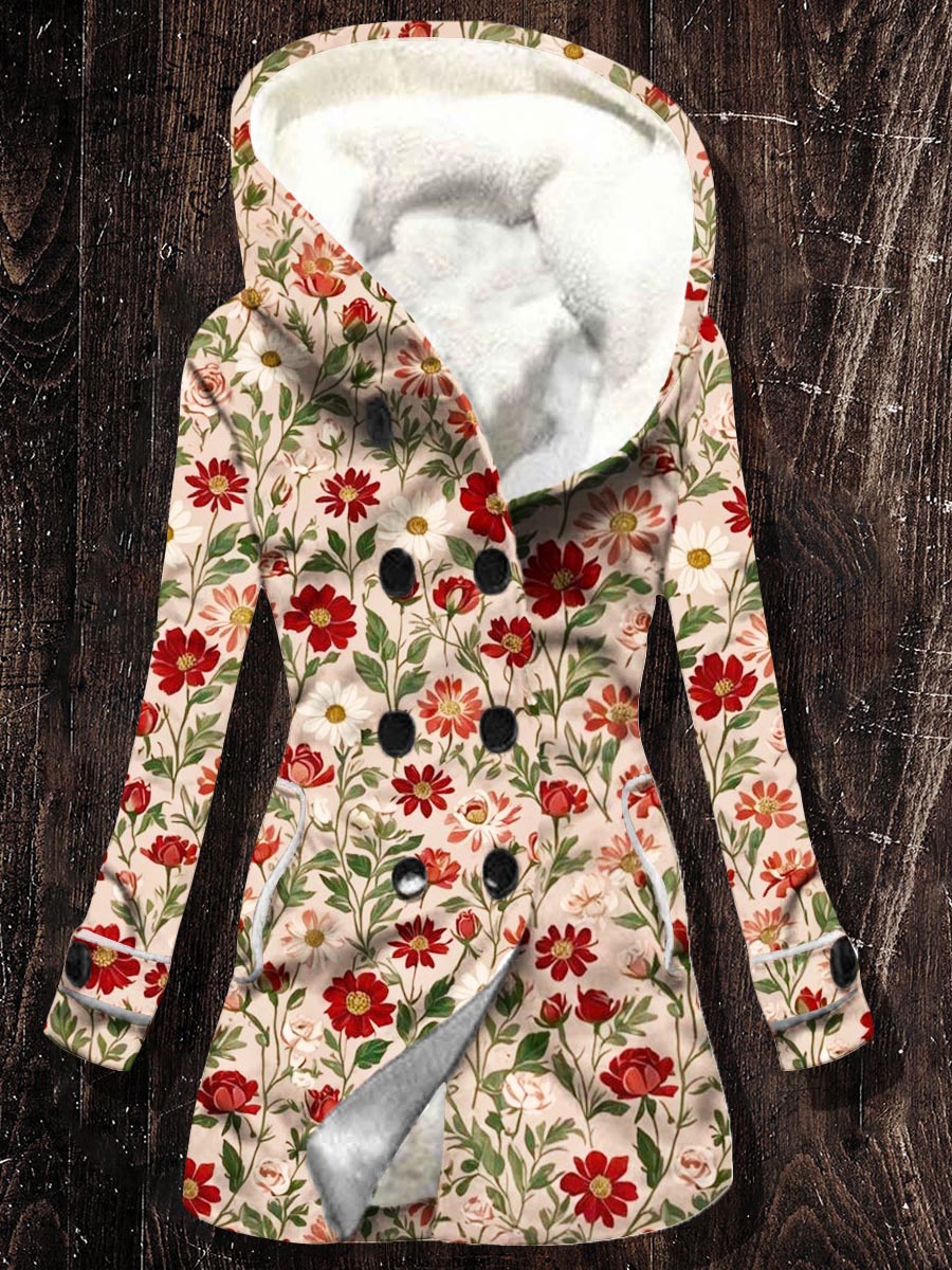 Women's Retro Floral Pattern Casual Comfortable Fleece Long Sleeve Outerwear