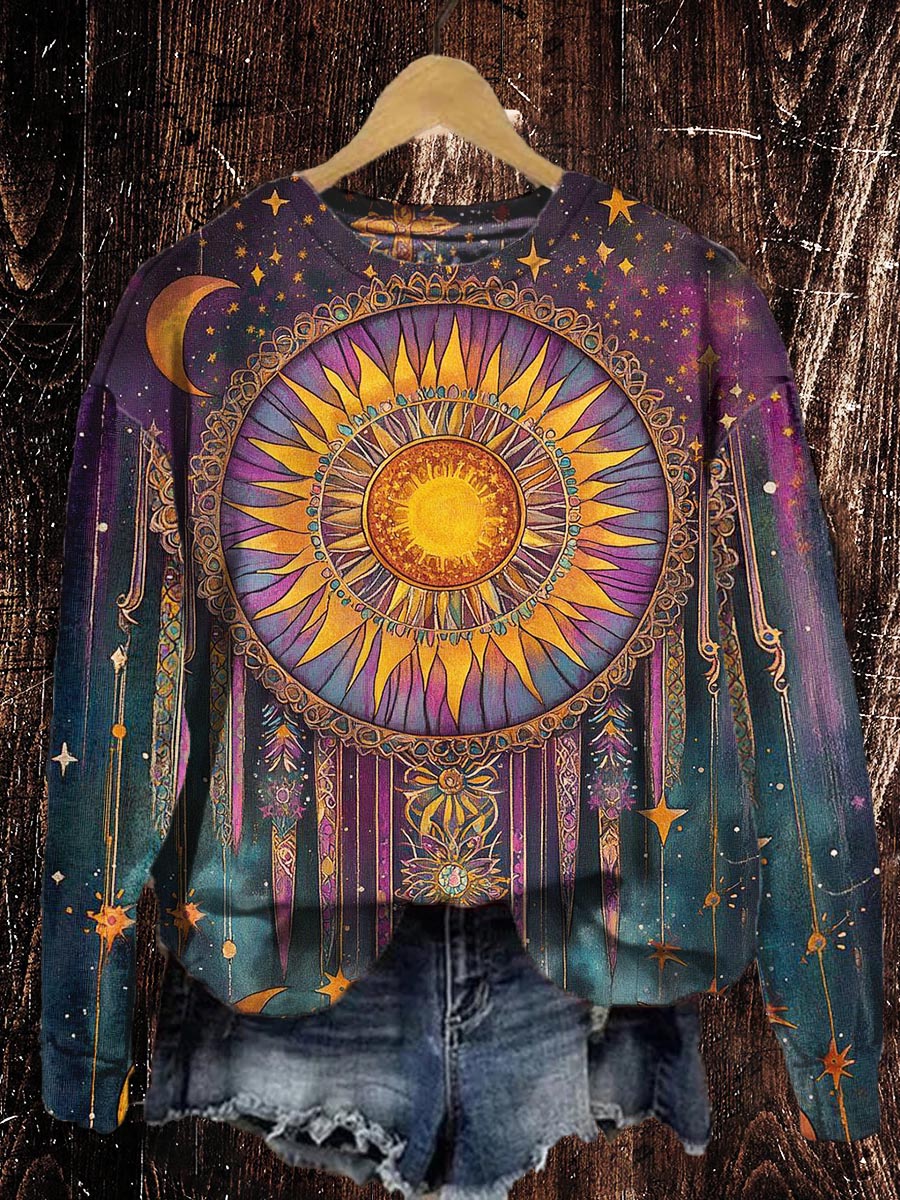 Unisex Tarot Card Sun Pattern Casual Round Neck Sweatshirt