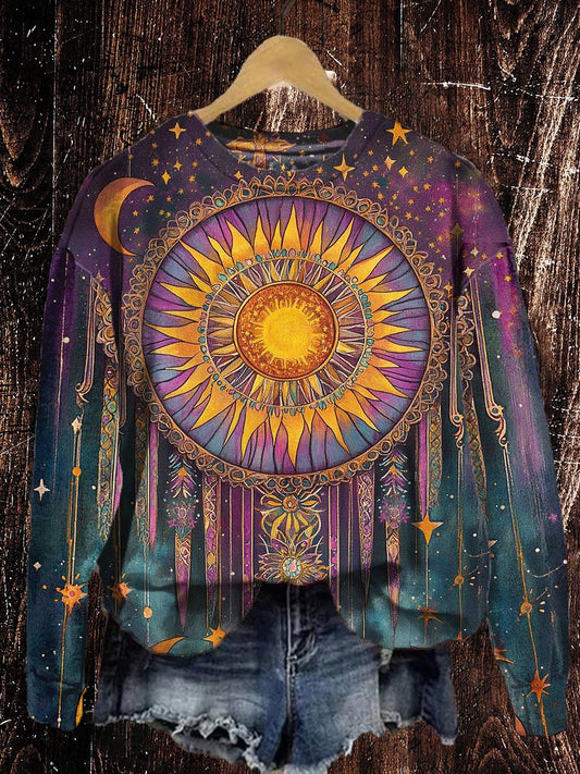 Unisex Tarot Card Sun Pattern Casual Round Neck Sweatshirt