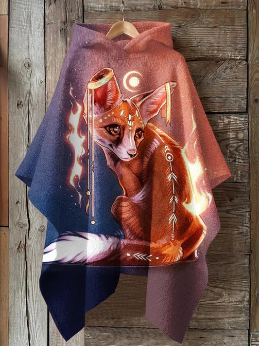 Unisex Animal Fox Pattern Casual Hooded Shawl