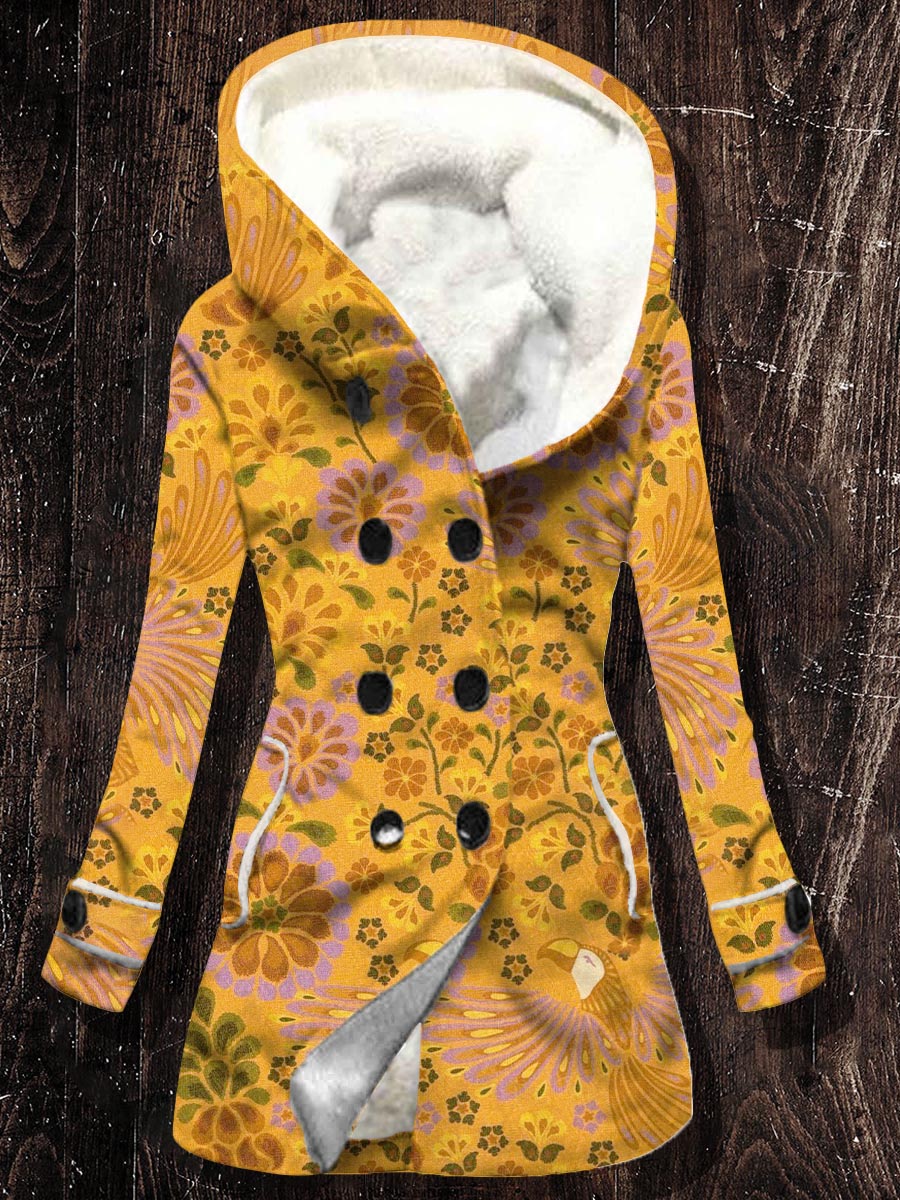 Women's Retro Floral Pattern Casual Comfortable Fleece Long Sleeve Outerwear