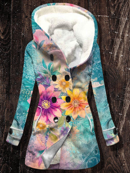 Women's Retro Floral Pattern Casual Comfortable Fleece Long Sleeve Outerwear