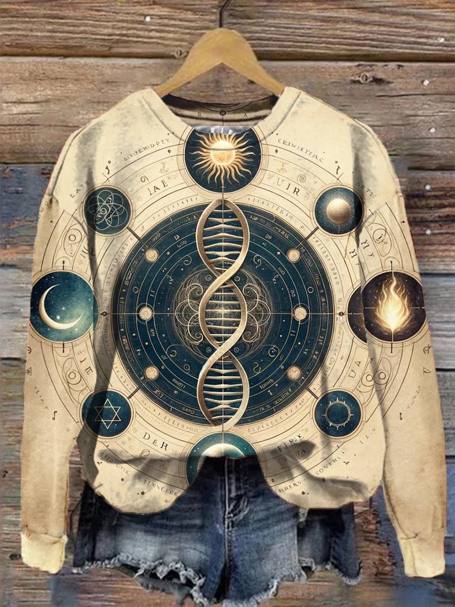 Unisex Tarot Card Pattern Casual Crew Neck Sweatshirt