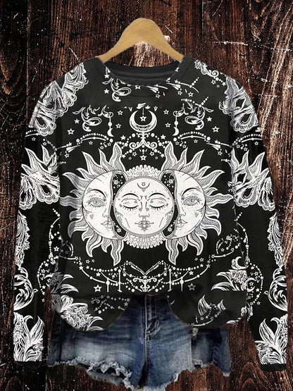 Unisex Tarot Card Sun and Moon Pattern Casual Round Neck Sweatshirt