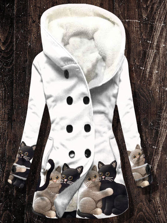 Women's Cat Pattern Casual Comfortable Fleece Long Sleeve Outerwear