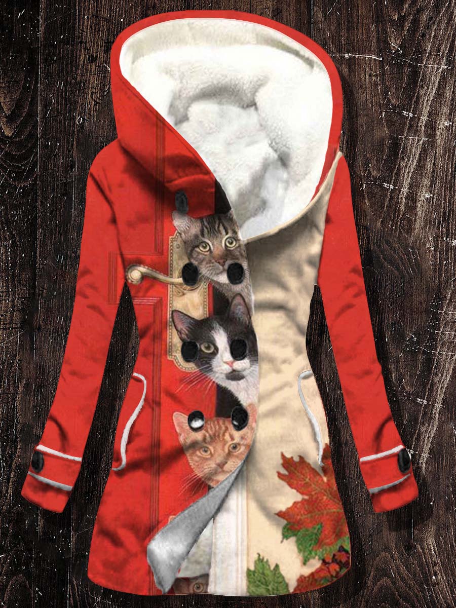 Women's Cat Pattern Casual Comfortable Fleece Long Sleeve Outerwear