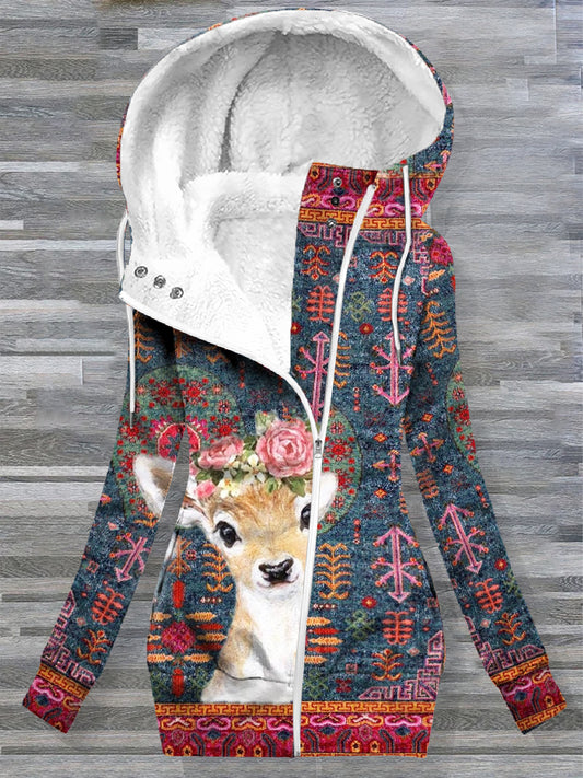 Women's Deer Ethnic Pattern Casual Comfortable Long Sleeve Outerwear