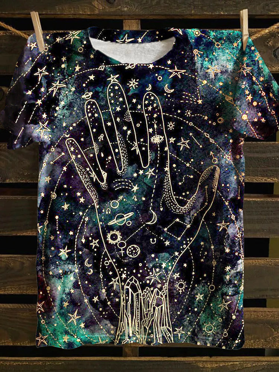 Unisex Tarot Card Divination Palm Astrolabe Pattern Casual Round Neck Short Sleeves T-shirt