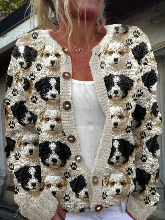 Women's Dog Pattern Casual Knitted Warm Long Sleeve Cardigan