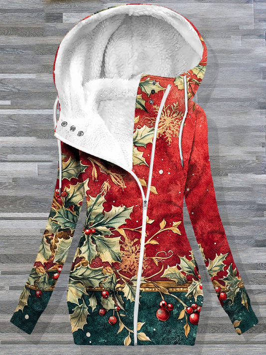 Women's Christmas Floral Pattern Casual Comfortable Long Sleeve Outerwear