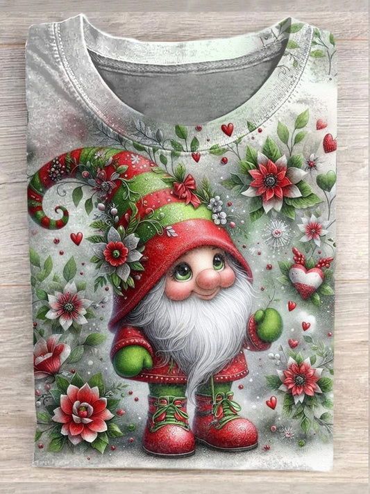 Women's Fashion Vintage Christmas Art Print Round Neck Short Sleeve T-Shirt