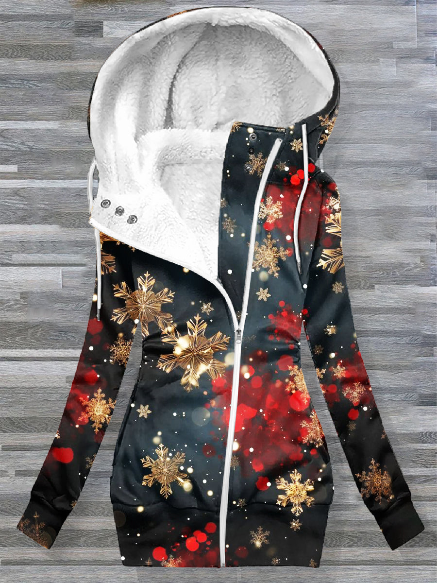 Women's Christmas Snowflake Pattern Casual Comfortable Long Sleeve Outerwear