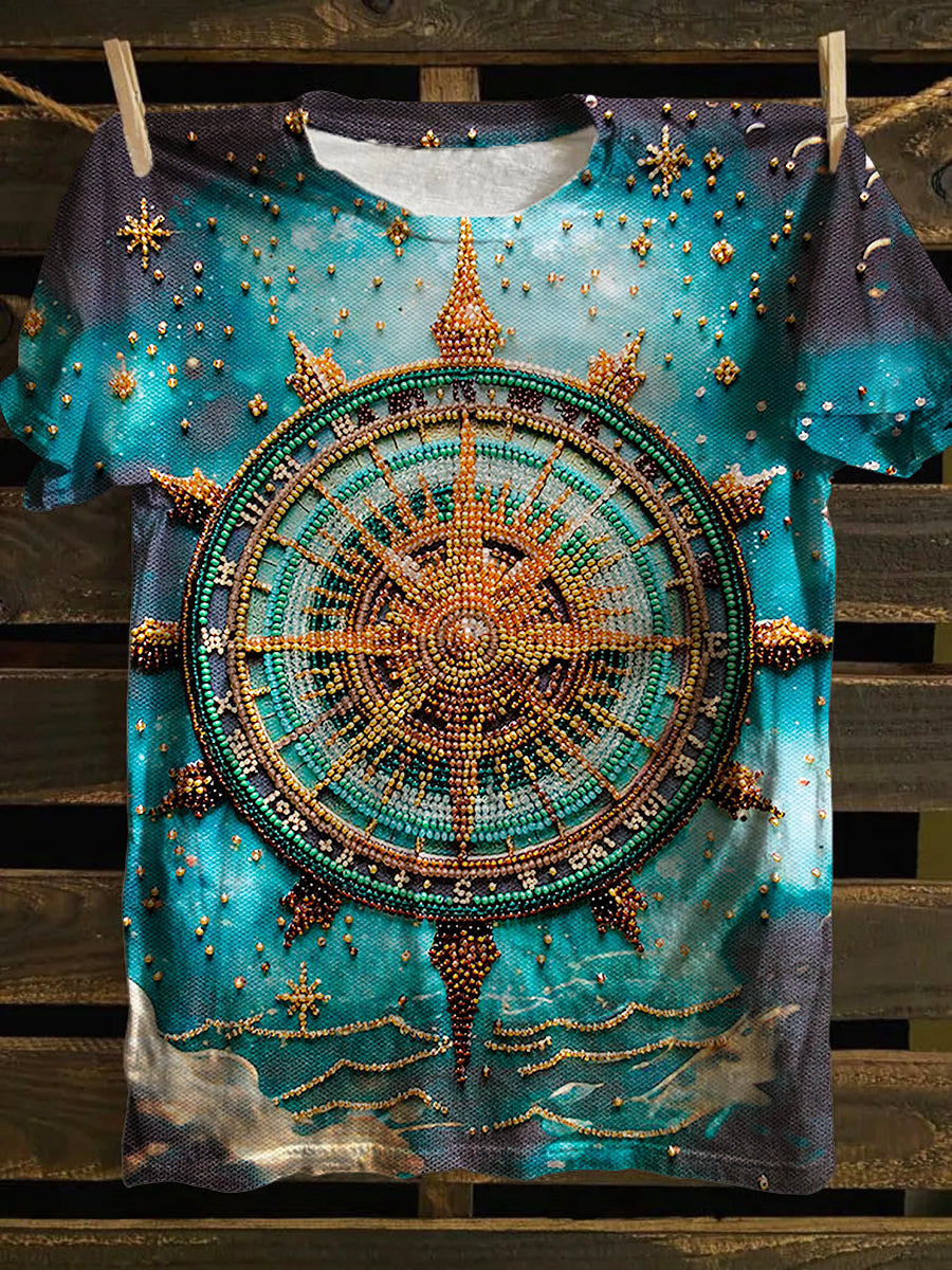 Unisex Tarot Card Wheel of Fortune Pattern Casual Round Neck Short Sleeve T-Shirt