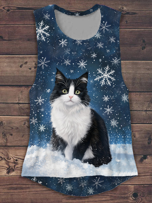 Unisex Cat Snowflake Pattern Round Neck Sleeveless Vest