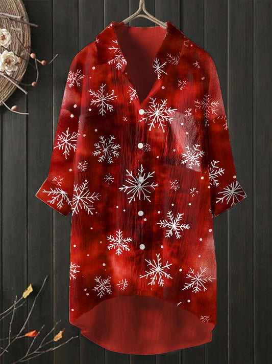 Unisex Christmas Snowflake Pattern Casual Long Sleeve Shirt