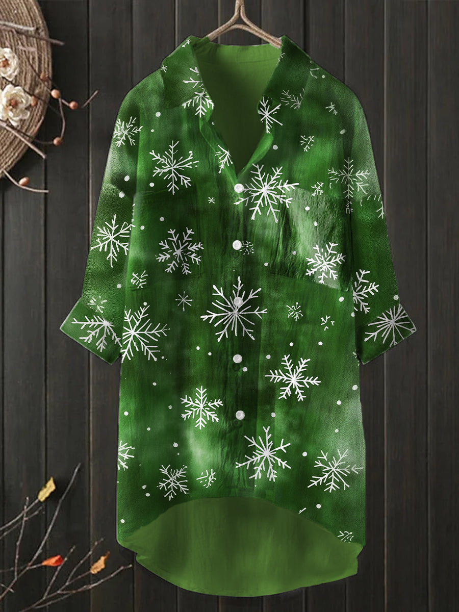 Unisex Christmas Snowflake Pattern Casual Long Sleeve Shirt