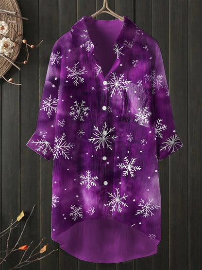 Unisex Christmas Snowflake Pattern Casual Long Sleeve Shirt